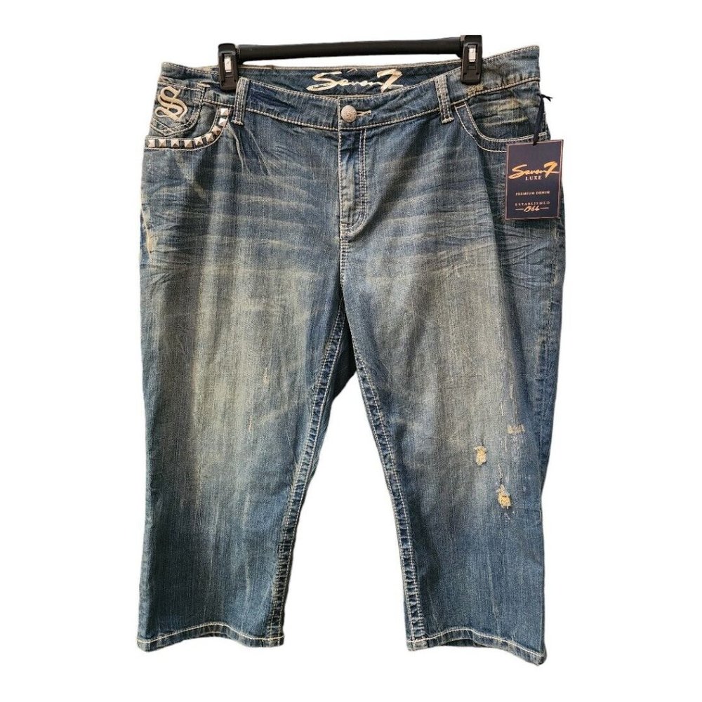 Seven 7 Womens Luxe Denim Studded Cropped Distressed Jeans Plus Size 22 NEW